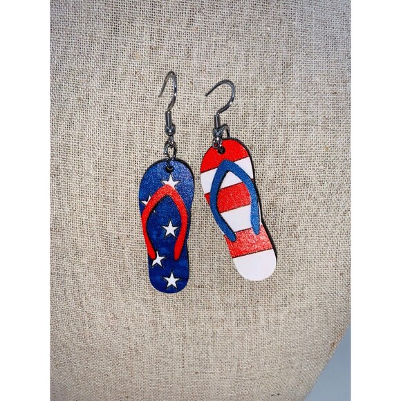 Retro Stars and Stripes Flip-Flop earrings - Picture 4 of 5